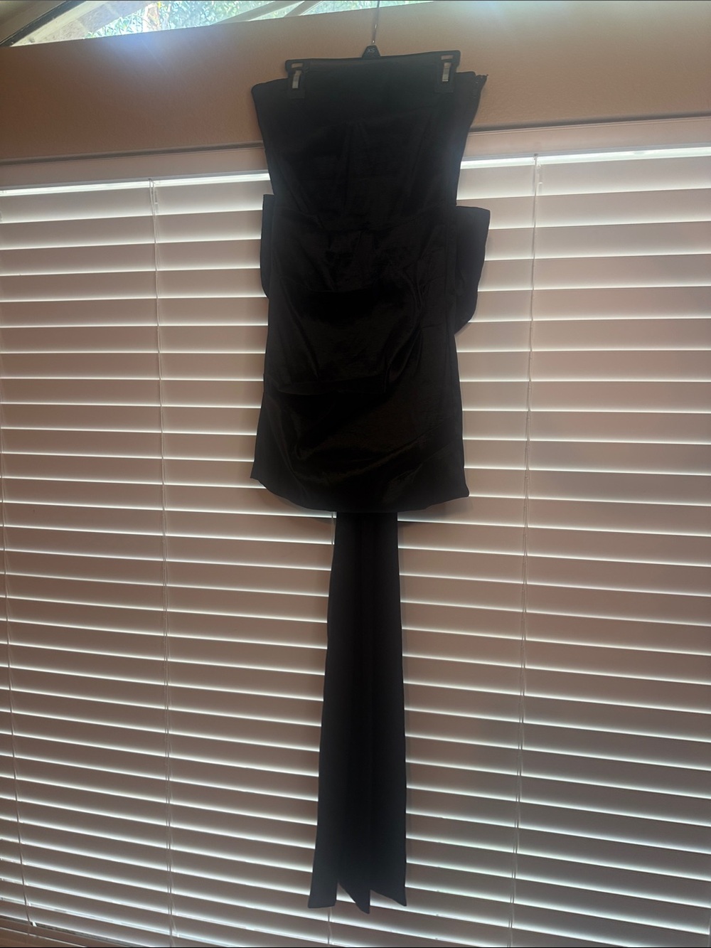 Strapless Black Evening Dress with Long Back Sash